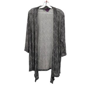 Beverly Drive Womens Sheer Cardigan Open Front 3/4 Sleeve Black/White Size 2X